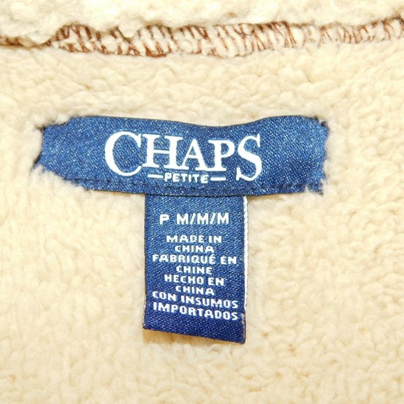 Chaps Petite Womens Medium Faux Brown Suede Shearling Open Vest - Picture 2 of 8